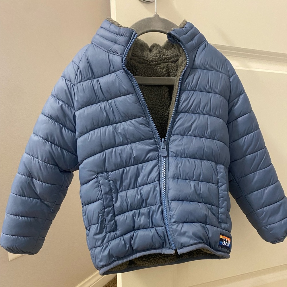 BABY GAP blue and gray reversible puffer jacket